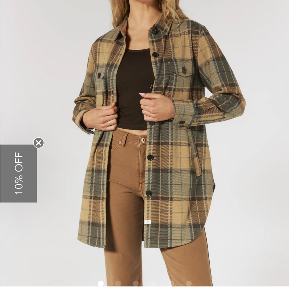 7 Diamonds Olive and Beige Plaid Shirt Jacket